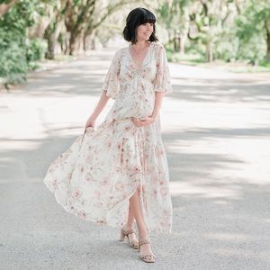 Floral gold detail Maxi spring Dress bump friendly